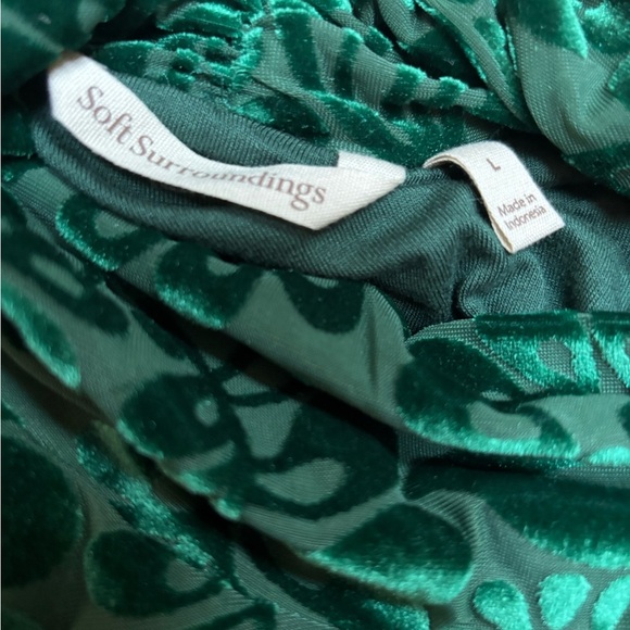 SOFT SURROUNDINGS Green Floral Print Velvet Turtleneck Long Sleeve Top SZ L NWT - Picture 8 of 11